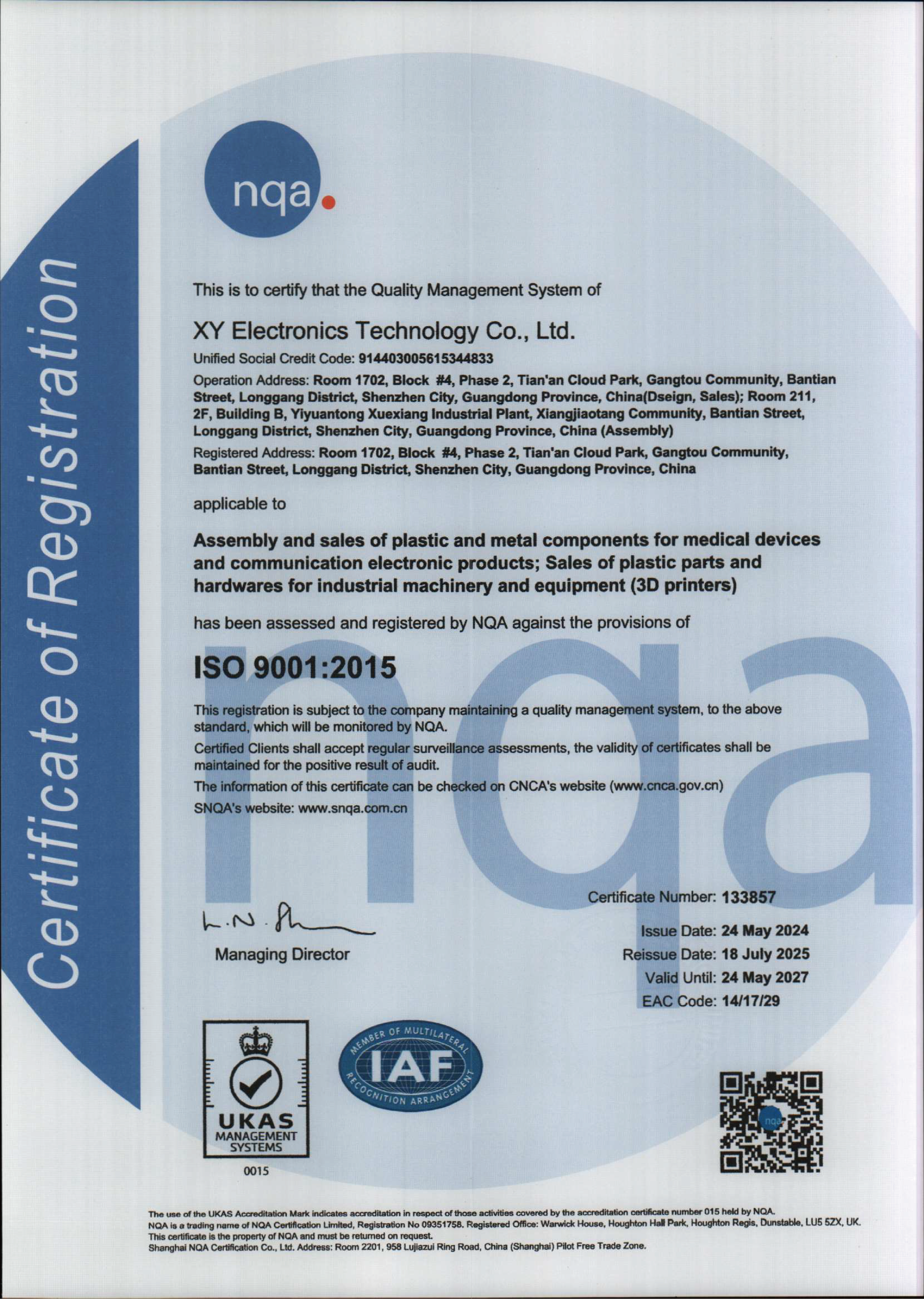 ISO 9001 2015 from XY-GLOBAL